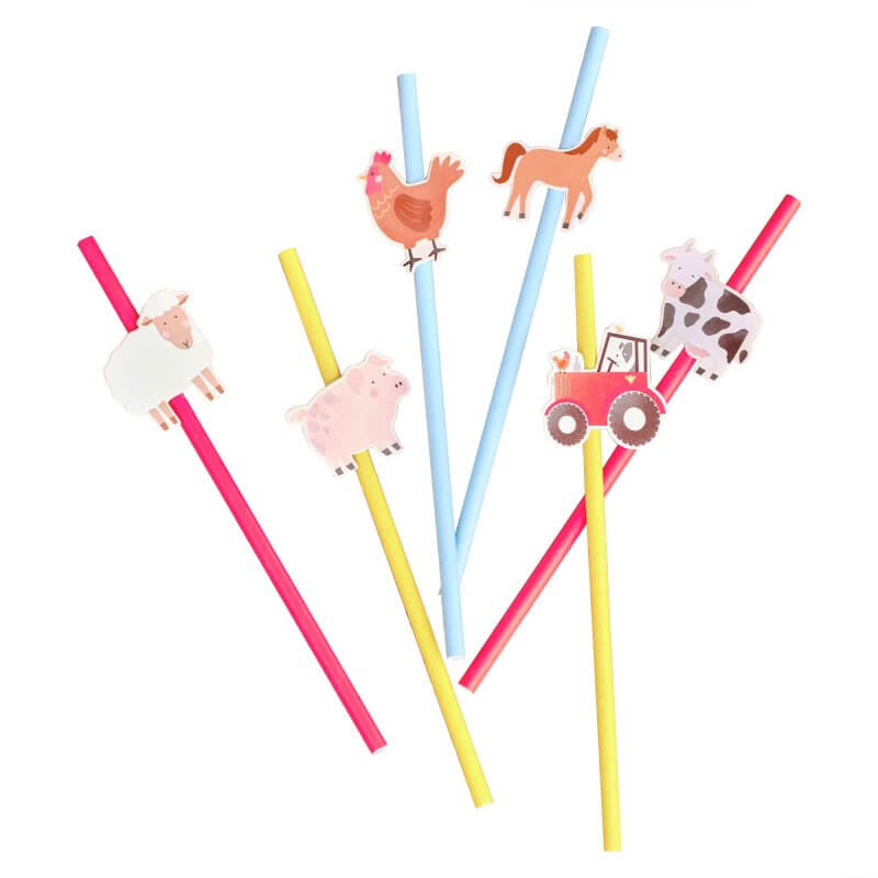 Ginger Ray Farm Friends Animals Party Straws 16 Pack