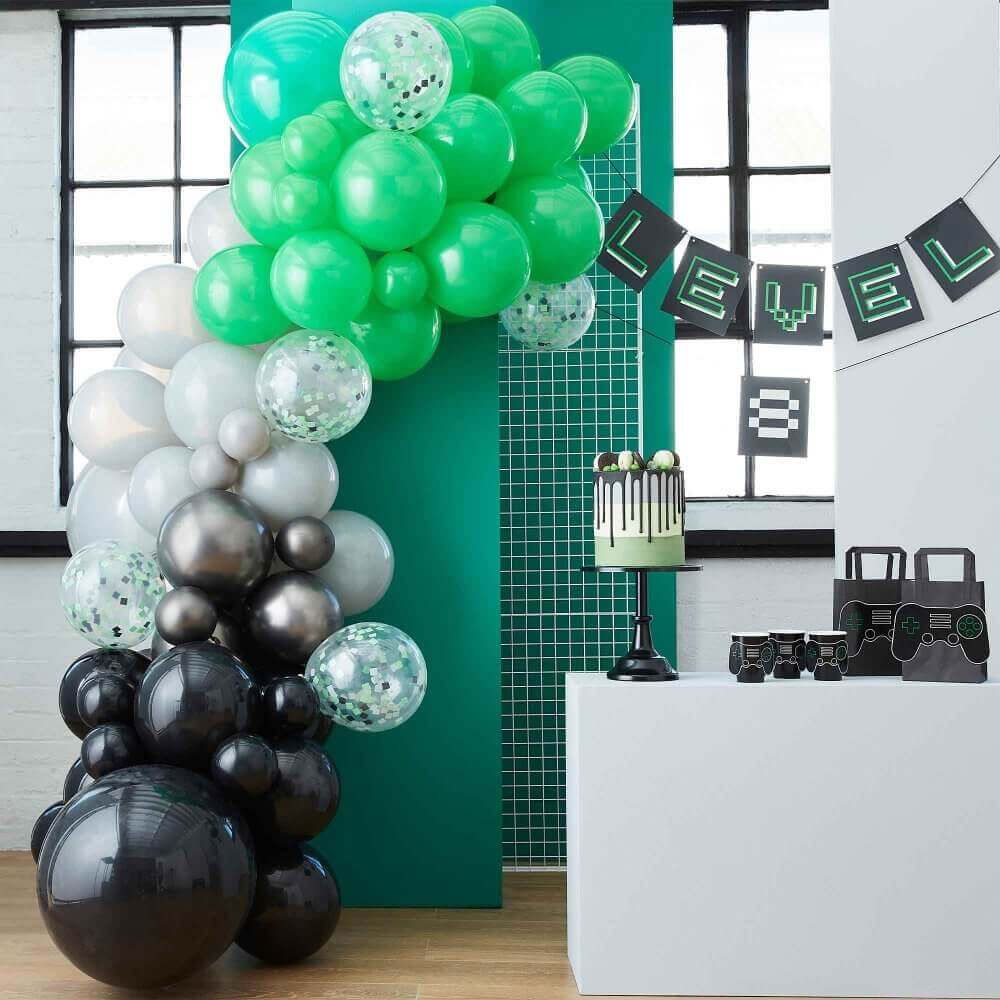 Ginger Ray Game Controller Balloon Garland Arch - Black, Green & Grey