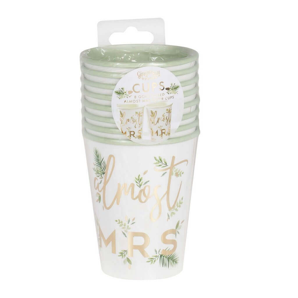Ginger Ray Botanical Floral 'almost MRS' Paper Cups 8 Pack