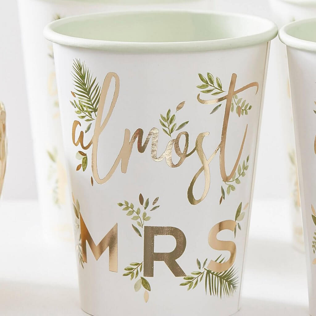 Ginger Ray Botanical Floral 'almost MRS' Paper Cups 8 Pack