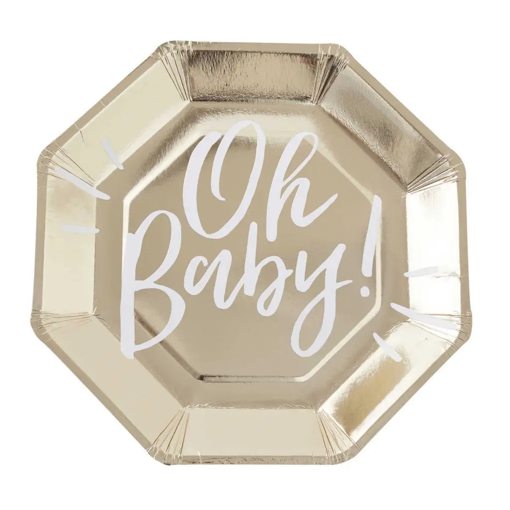 Oh Baby! Gold Baby Shower Plates 8 Pack