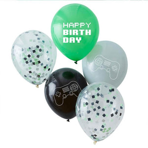 Ginger Ray Black, Green & Grey Game Controller Confetti Balloon Bundle