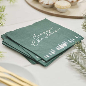 Green Merry Christmas Nordic Noel Lunch Napkins 16pk