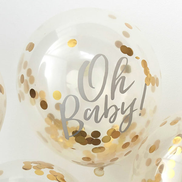 5pk Gold Confetti Oh Baby Shower Balloons Gender Reveal Party