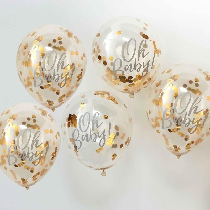 Oh Baby! Baby Shower Confetti Latex Balloons 5 Pack