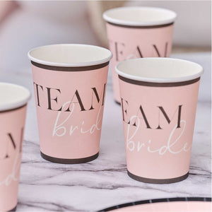 Ginger Ray Pink 'TEAM bride' Hen Party Paper Cups 8 Pack