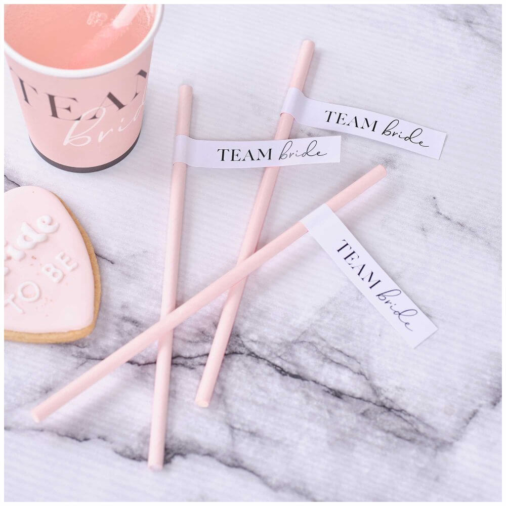 Ginger Ray Pink 'TEAM bride' Hen Party Paper Straw 16 Pack