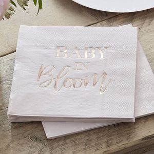 Ginger Ray Rose Gold & Blush Baby In Bloom Baby Shower Napkins 16 Pack