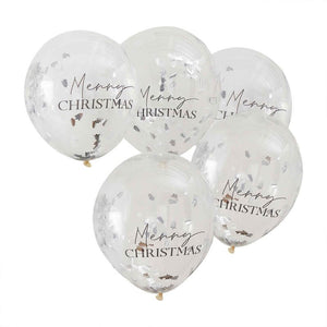 Tis Season Merry Christmas Confetti Balloons 5 Pack