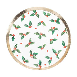 Traditional Christmas Holly Leaf Paper Plates 8pk