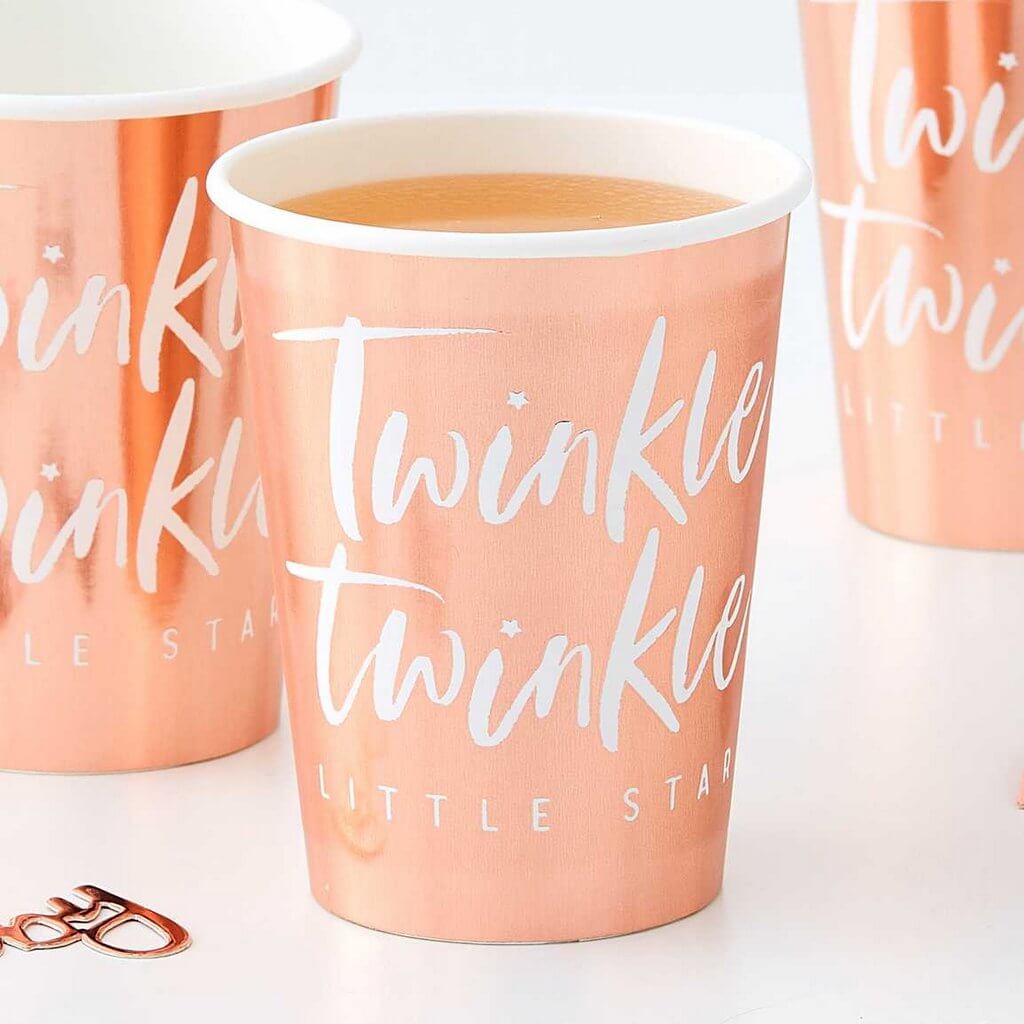 Twinkle Twinkle Rose Gold Foiled Paper Cups 8 Pack
