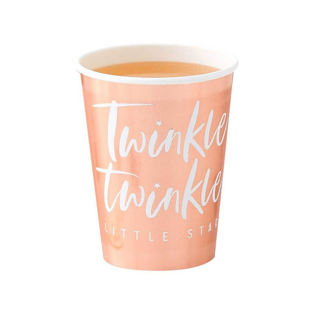 Twinkle Twinkle Rose Gold Foiled Paper Cups 8 Pack