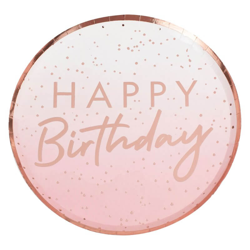 Ginger Ray Ombre Rose Gold Mix It Up Happy Birthday Paper Plate 8 Pack