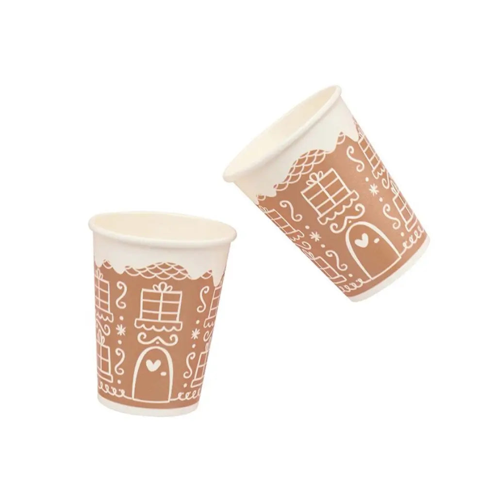 Gingerbread house paper cups with festive Christmas design by Club Green
