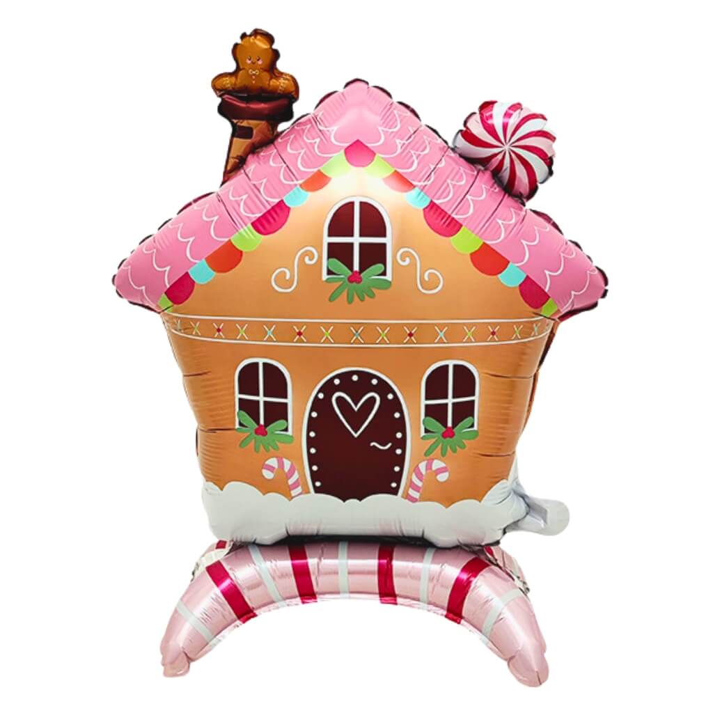 Gingerbread House with Pink Roof Standing Foil Balloon christmas decorations