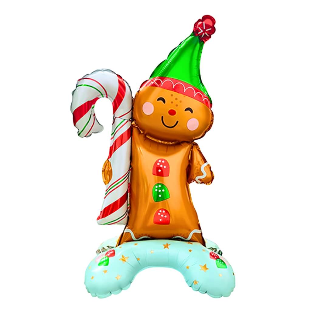 Gingerbread Man Holding Candy Cane Standing Foil Balloon