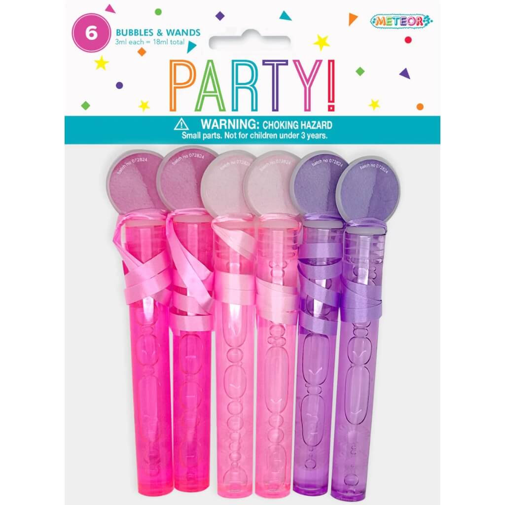 Pack of 6 Girl's Assorted Pink Purple Bubbles &amp; Wands - Kids Birthday Party Favours