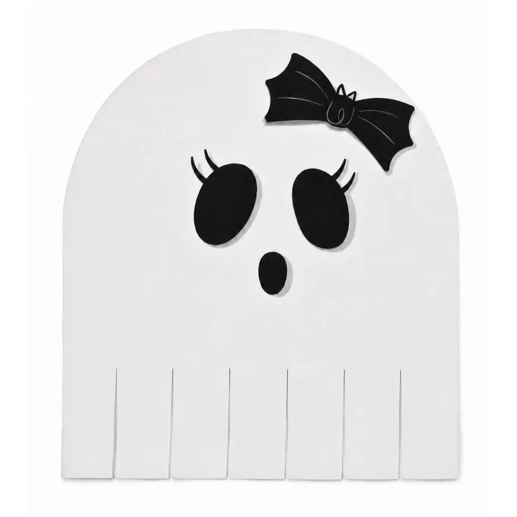 White ghost-shaped Halloween paper napkin with a friendly face