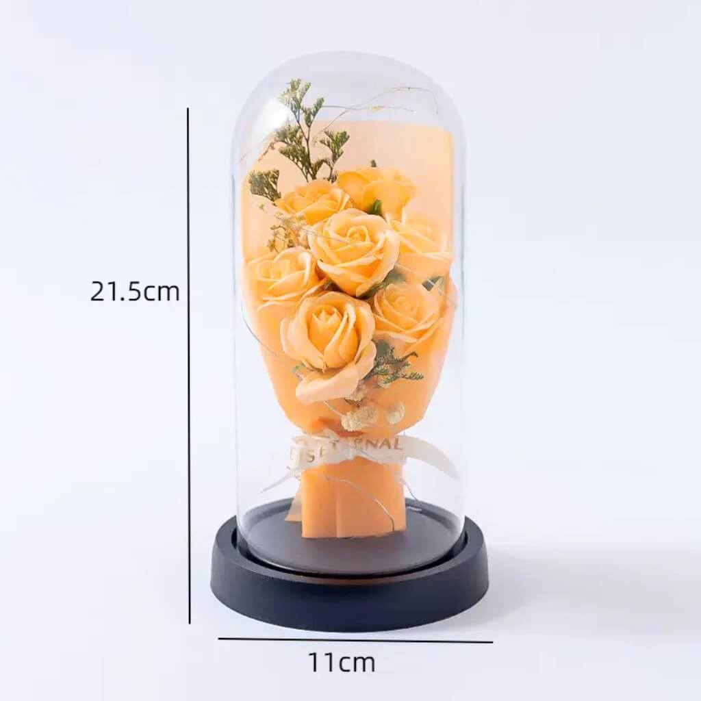 Forever Champagne Rose Bouquet in Glass Dome w/ LED Light