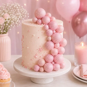 Glitter Baby Pink Deco Foam Ball Toppers 20pk