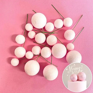Glitter baby pink deco foam ball cake topper set