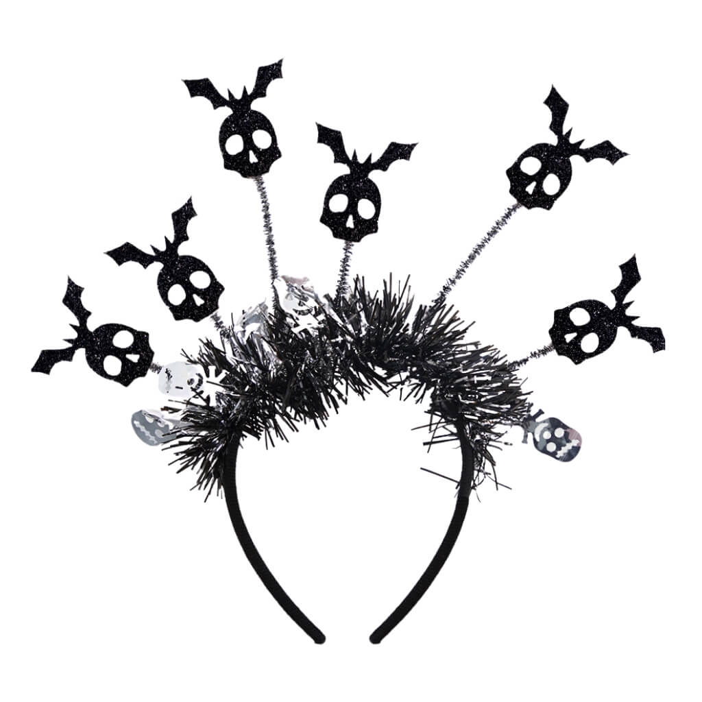 Glitter Black Bats & Skulls Foil Tinsel Headband  halloween hair costumes accessories