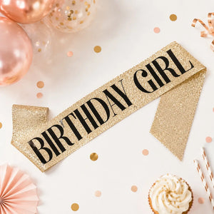 Deluxe Glitter Champagne Gold BIRTHDAY GIRL Sash