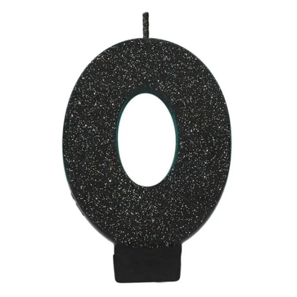 Glitter Black Numeral Candle - Number 0