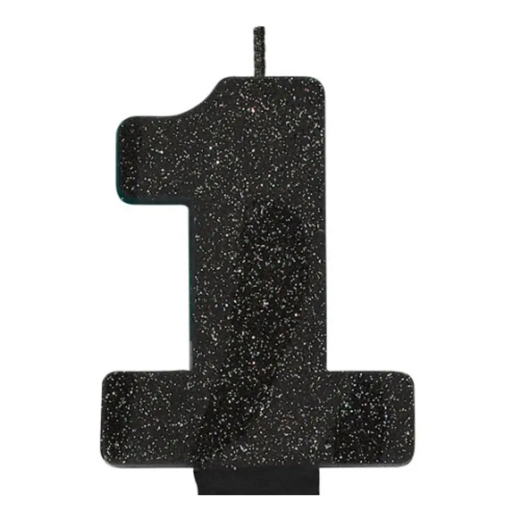 Glitter Black Numeral Candle - Number 1