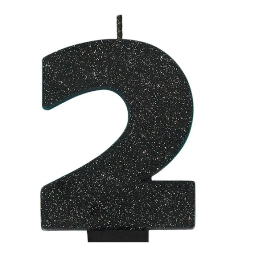 Glitter Black Numeral Candle - Number 2