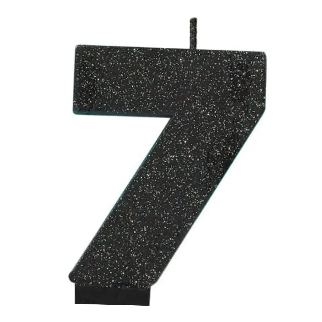 Glitter Black Numeral Candle - Number 7