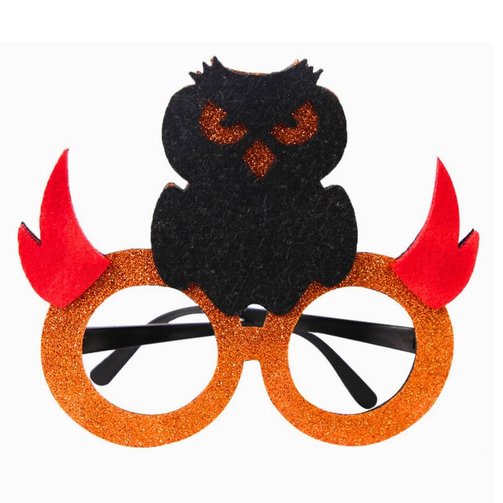 Glitter Creepy Black Owl Halloween Paper Glasses