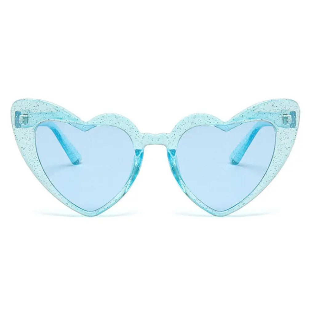 Glitter Blue Heart Shaped Plastic Party Sunglasses