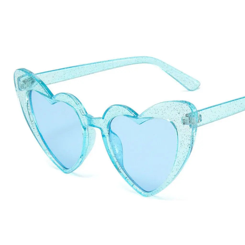 Glitter Blue Heart Shaped Plastic Party Sunglasses