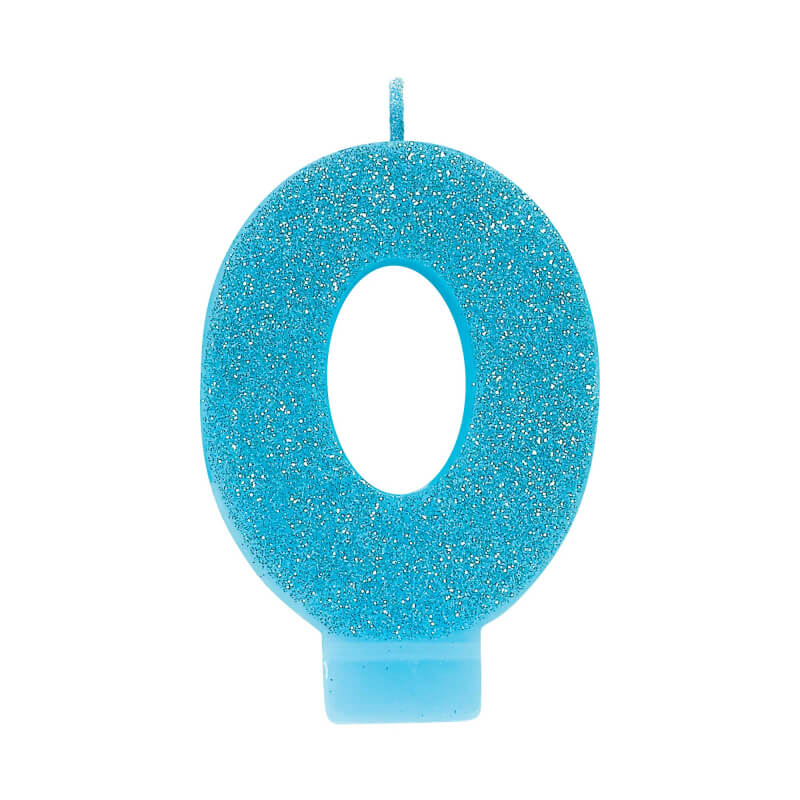 Glitter Blue Number 0 Candle
