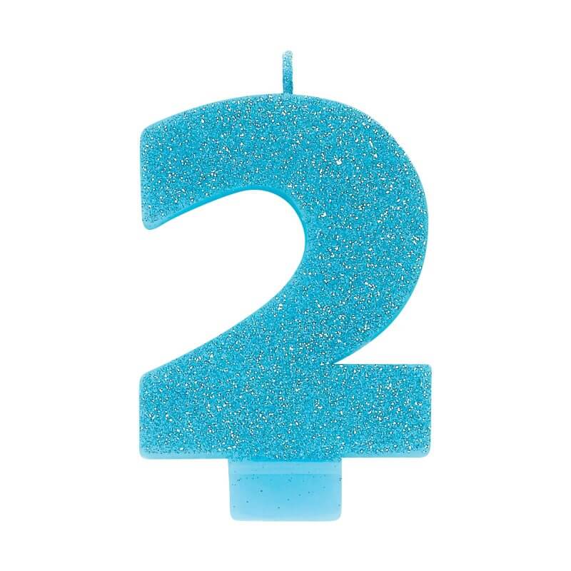 Glitter Blue Number 2 Candle