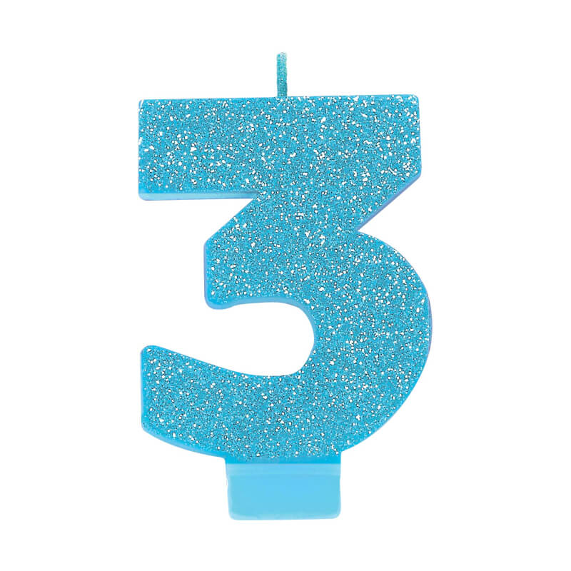 Glitter Blue Number 3 Candle