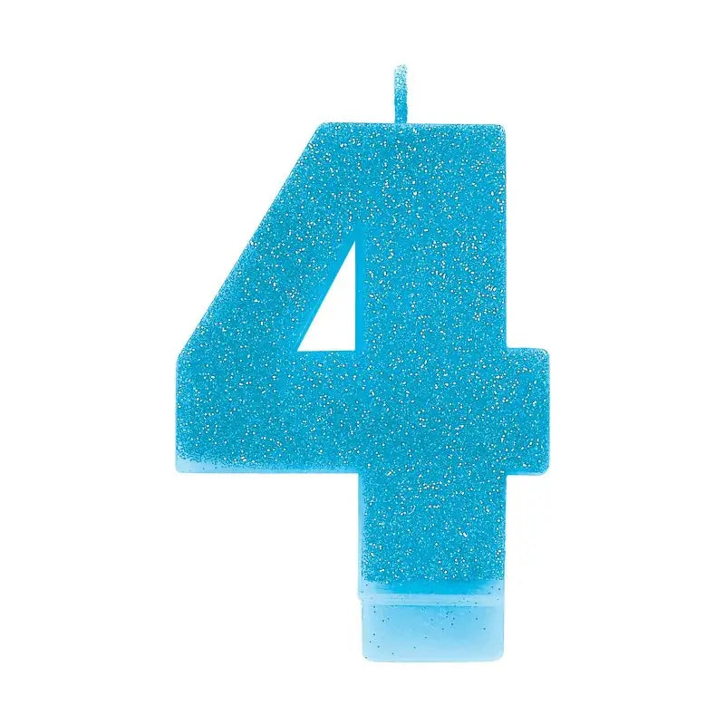 Glitter Blue Number 4 Candle