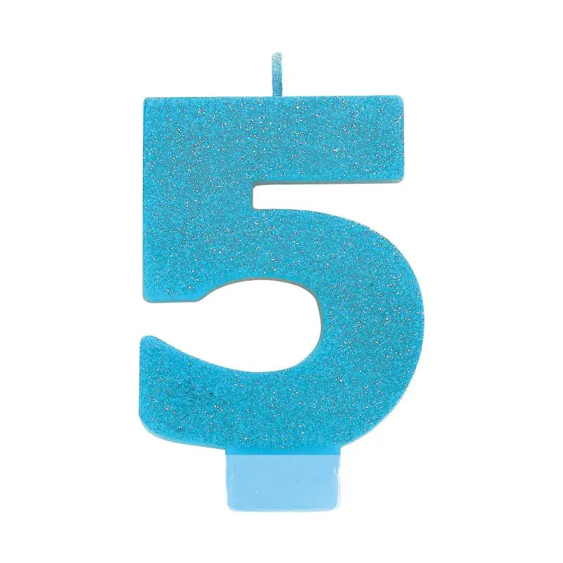 Glitter Blue Number 5 Candle