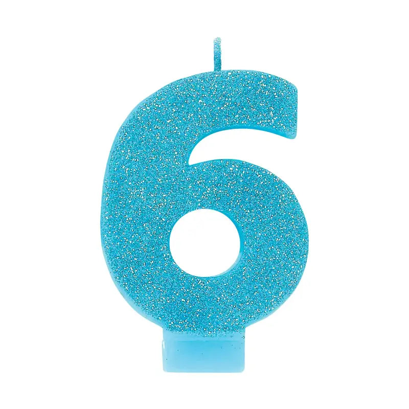Glitter Blue Number 6 Candle