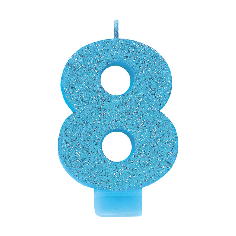 Glitter Blue Number 8 Candle