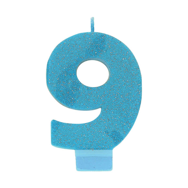 Glitter Blue Number 9 Candle