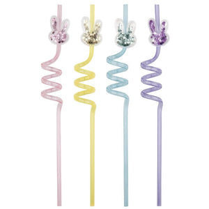 Glitter Bunny Reusable Plastic Spiral Straws 4pk