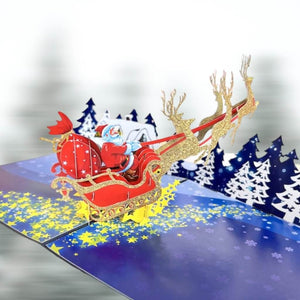 Handmade Glitter Santa On Sleigh Pop Up Christmas Card