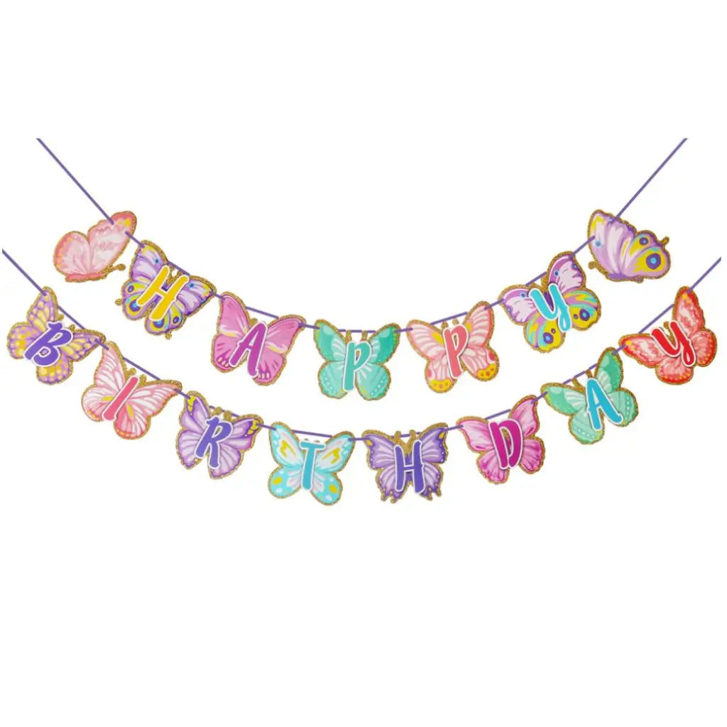 Glitter Colourful Happy Birthday Butterfly Paper Banner