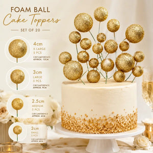 Gold glitter foam balls for cake decorating