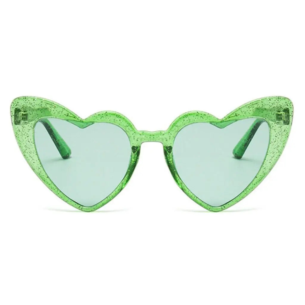 Glitter Green Love Heart cat eye Party Sunglasses