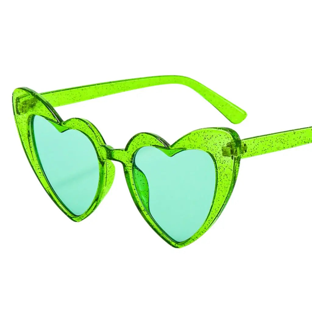 Glitter Green Love Heart cat eye Party Sunglasses