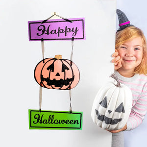 Glitter Happy Halloween Laughing Pumpkin Door Hanging Ornament