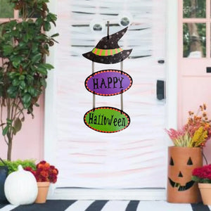 Glitter Happy Halloween Witch Hat Door Hanging Ornament